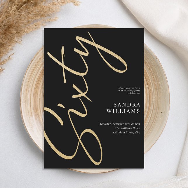 Invitation Moderne Elégant Black Gold 60e anniversaire (Créateur téléchargé)