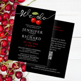 Invitation Moderne Elegant Black Red Chery QR Code Calligraph