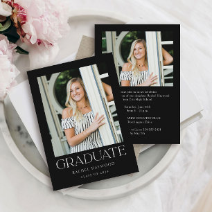Invitation Moderne Elegant Black White Photo Party Graduation