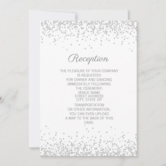 Invitation Moderne Élégant Blanc Paillettes Argentées Récepti (Devant)