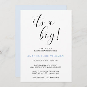 Invitation Moderne Elegant Bleu Coeur C'est un Baby shower ga