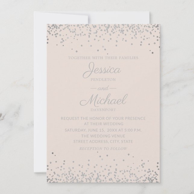 Invitation Moderne Elegant Blush et Silver Parties scintillan (Devant)