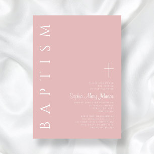 Invitation Moderne Élégant Blush Pink Cross Girl Baptême