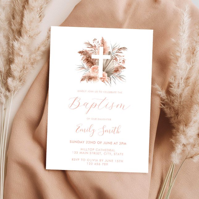 Invitation Moderne Elégant Boho Floral Baptism (Créateur téléchargé)