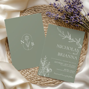 Invitation Moderne Elegant Boho Sage Vert Mariage minimaliste