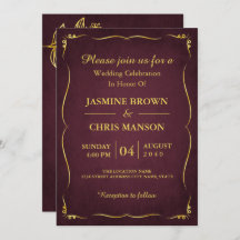 Moderne Élégant Bourgogne Et Mariage Or Invitati