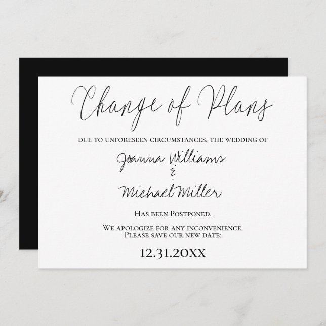Invitation Moderne Élégant Changement de plans Mariage (Devant / Derrière)