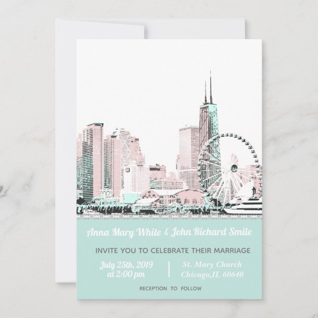 Invitation Moderne Elegant Chicago City Skyline (Devant)