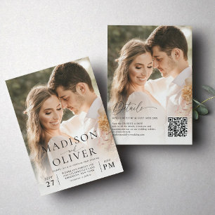 Invitation Moderne Elegant Classic 2 Photo QR Code Mariage