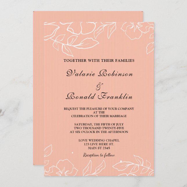 Invitation Moderne Elégant Coral Blanc Floral Mariage (Devant / Derrière)