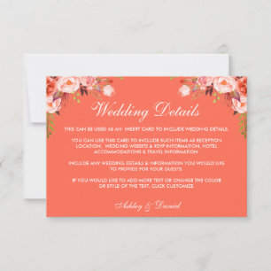 Invitation Moderne Elégant Coral Floral Détails Mariage