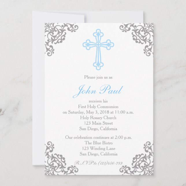 Invitation moderne Elegant Cross First Communion (Devant)