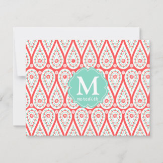 Invitation Moderne élégant Damask Coral Paisley Personnalisé