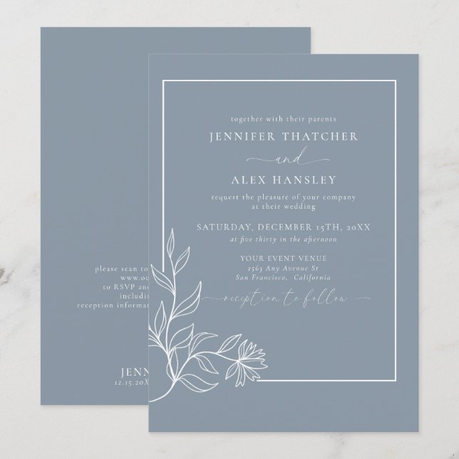 Invitation Moderne Elégant Feuille de la Botanique QR Code Ma (Devant / Derrière)
