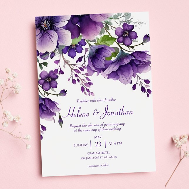 Invitation Moderne Elégant Floral Chic Purple Boho Mariage (Créateur téléchargé)