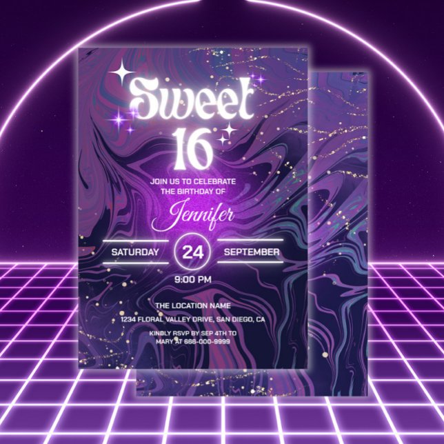 Invitation Moderne Élégant Glow Sweet 16 Anniversaire (Modern Sweet 16 Birthday Party Invitation)