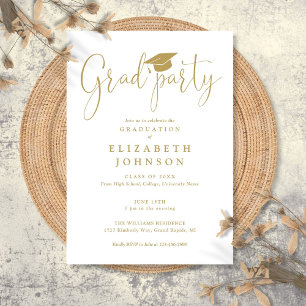 Invitation Moderne Elégant Gold Grad Party Script Grad Grad G
