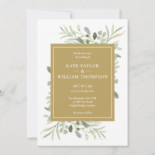 Invitation Moderne Elegant Gold Greenery Foliage Mariage