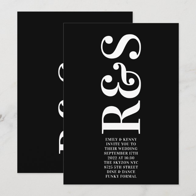 Invitation Moderne Élégant Grand Monogramme Gras Simple Maria (Devant / Derrière)