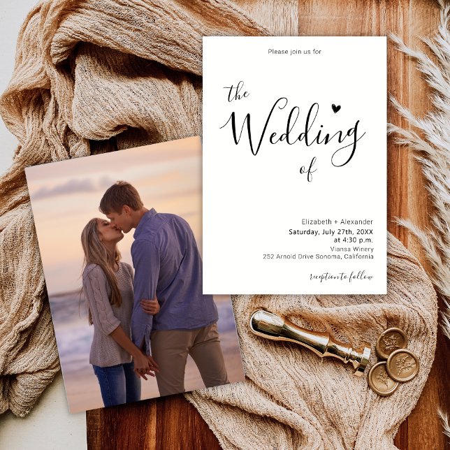 Invitation Moderne Elegant Heart Calligraphy Photo Mariage (Créateur téléchargé)