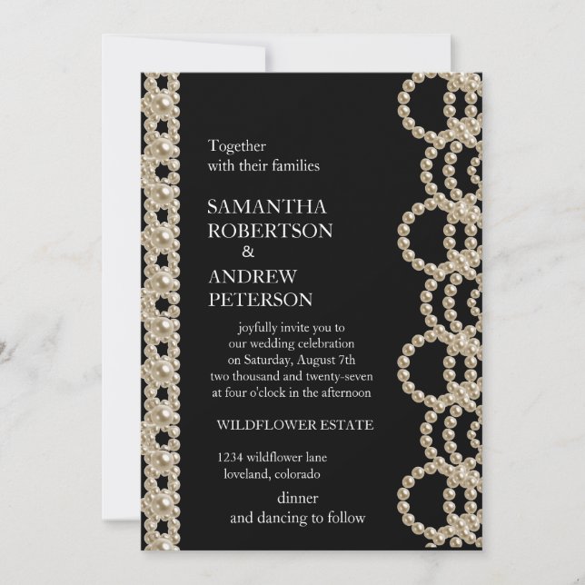 Invitation Moderne Elegant Joli Mariage perles (Devant)