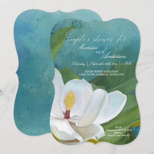 Invitation Moderne Elégant Magnolia Floral Couples Bleu Douch