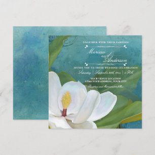 Invitation Moderne Élégant Magnolia Romantique Typographie Fl