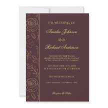 Moderne Élégant Mariage Floral Chocolat Or