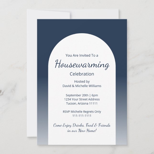 Invitation Moderne Elegant Navy Blue Houseécher Party (Devant)