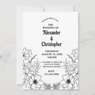 Invitation Moderne Elégant noir Botanique Mariage floral