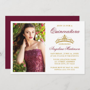 Invitation Moderne Elegant Or Couronne Bourgogne Quinceanera