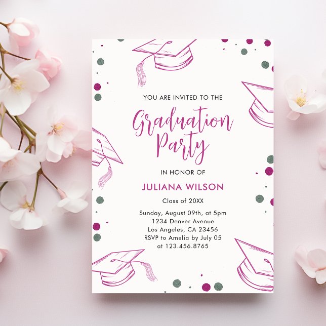 Invitation Moderne Elegant Pink and Silver Graduation Party (Créateur téléchargé)