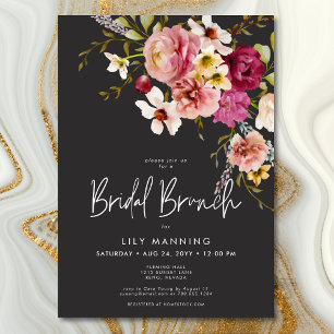 Invitation Moderne Elégant Pré Floral Black Bridal Brunch