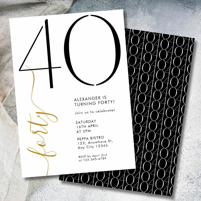 Invitation Moderne Élégant Quarante Noir Blanc 40e Anniversai (Créateur téléchargé)