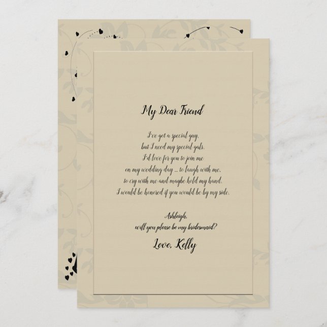 Invitation Moderne Élégant Romantique sera ma servante d'honn (Devant / Derrière)