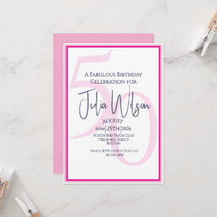 Invitation Moderne Élégant Rose Blanc 50 Anniversaire Fabuleu