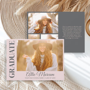 Invitation Moderne Elégant rose Grey 4 Photo Graduation
