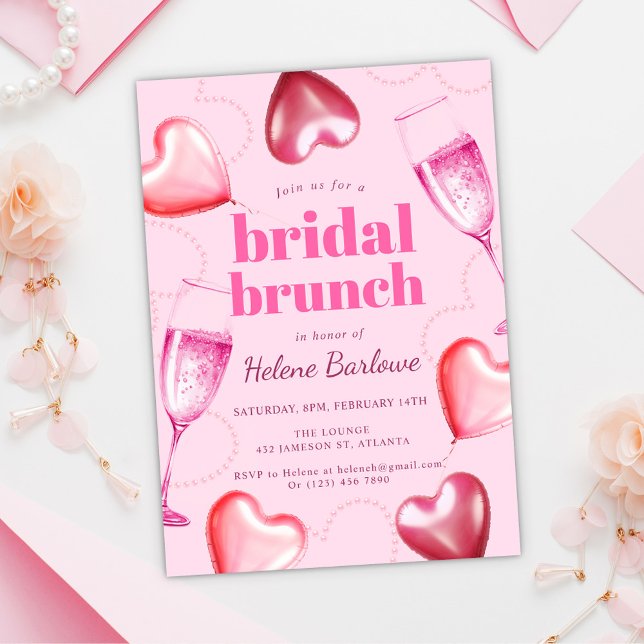 Invitation Moderne Élégant rose mignon fille Brunch nuptial (Modern Elegant Pink Cute Girly Bridal Brunch Invitation)