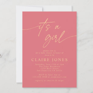 Invitation Moderne Elegant Rose Or C'est un Baby shower fille