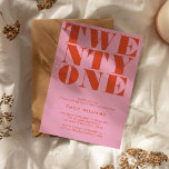 Invitation Moderne Elégant rose Orange Bold 21e anniversaire<br><div class="desc">Invitation moderne de 21e anniversaire avec élégante typographie audacieuse et design minimaliste.</div>