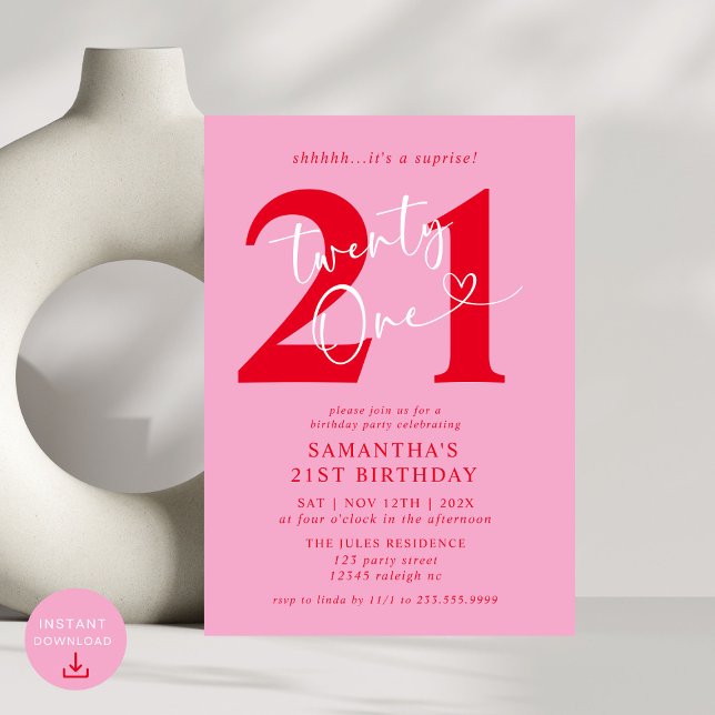 Invitation Moderne Elegant Rose Rouge 21ème anniversaire (Créateur téléchargé)