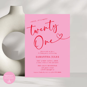 Invitation Moderne Elegant Rose Rouge 21ème anniversaire