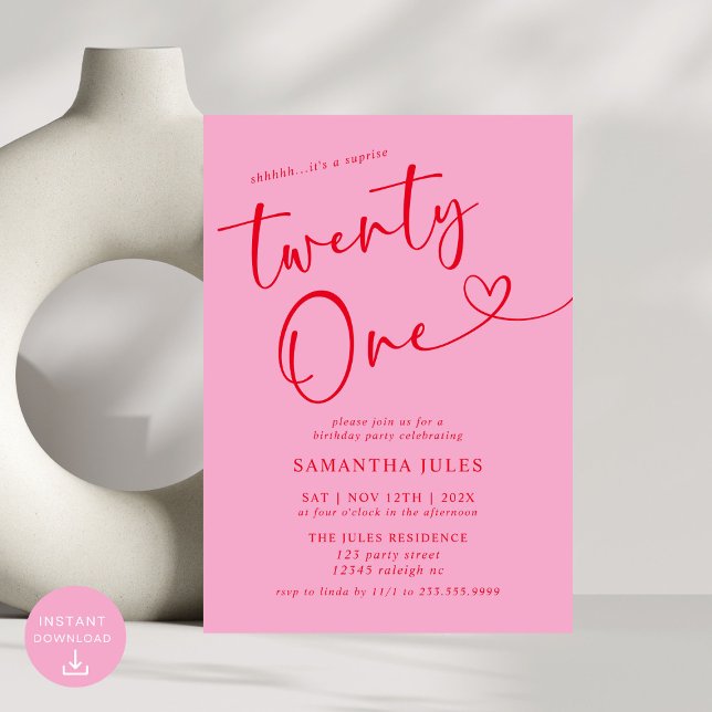Invitation Moderne Elegant Rose Rouge 21ème anniversaire (Créateur téléchargé)