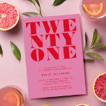 Invitation Moderne Elégant rose rouge gras 21e anniversaire<br><div class="desc">Invitation moderne de 21e anniversaire avec élégante typographie audacieuse et design minimaliste.</div>
