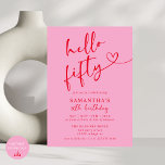 Invitation Moderne Elegant Rose Rouge Hello 50e fête d'annive<br><div class="desc">Célébrez en style avec notre Moderne Elegant Rose et Rouge Hello 50th Birthday Party Invitation! Avec un mélange vibrant de teintes roses et rouges, cette invitation chic est parfaite pour marquer un jalon aussi fabuleux. Une typographie élégante et des éléments design élégants en font un moyen exceptionnel pour les invités...</div>