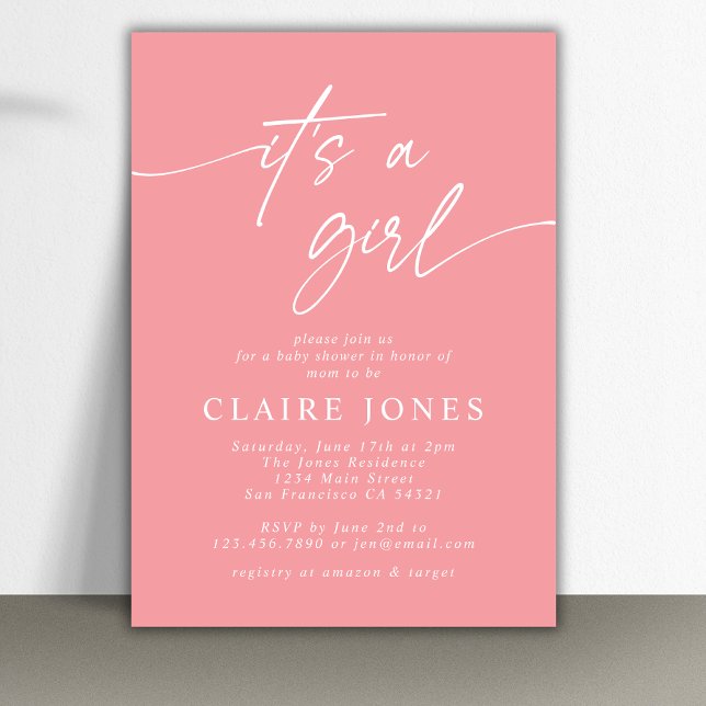 Invitation Moderne Elegant Rose Son a Girl Script Baby shower (Créateur téléchargé)