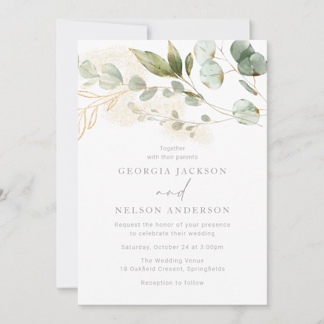 Invitation Moderne Elegant Sage Green Feuille Mariage (Devant)