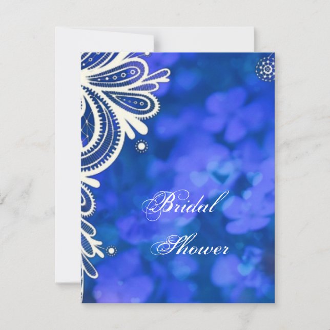Invitation moderne élégant saphir bleu et blanc dentelle (Devant)