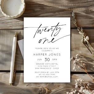 Invitation Moderne Élégant Script 21e fête d'anniversaire