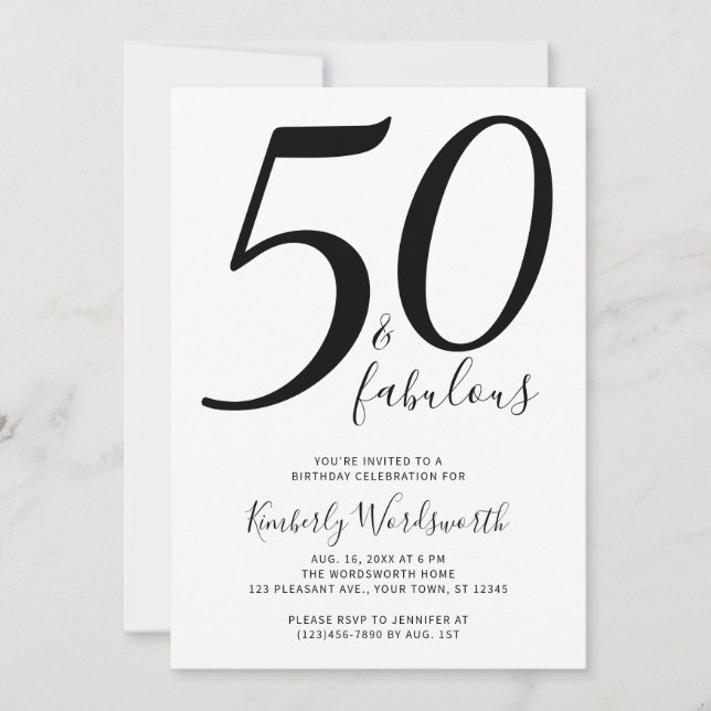 Invitation Moderne Élégant Script 50 Fantastique Cinquantième (Devant)
